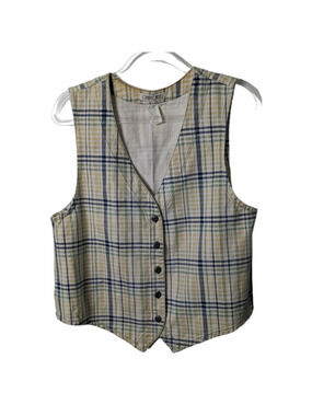Vintage 90's Cherokee Plaid Striped Print Vest Cotton Canvas  Size Medium